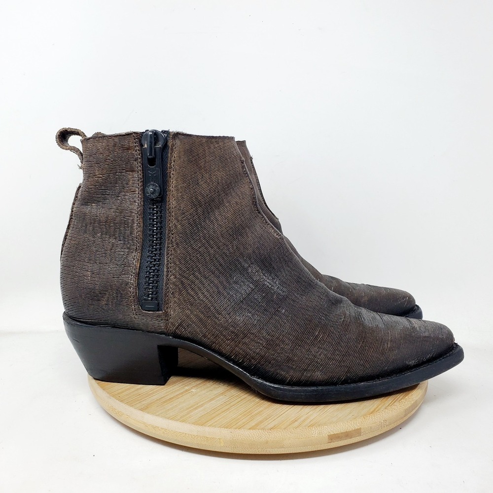 Frye Sacha Moto Boots Women 8.5 Brown Leather Boho Double Zip Western Ankle Shoe - Picture 6 of 13